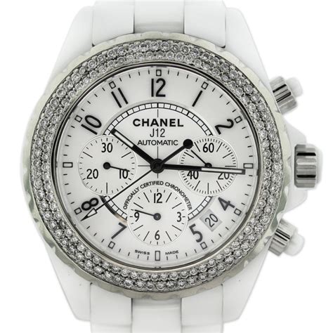 chanel white gold diamond watch|chanel j12 white watch price.